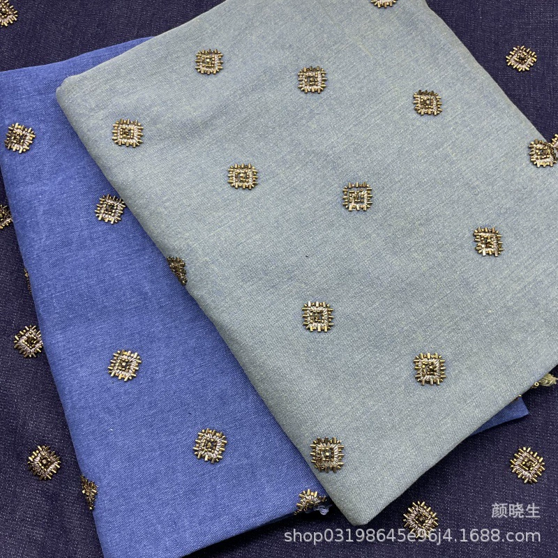 High-End Bead Tube Embroider Sequin Denim Fabric Clothing Jacket Pants Luggage Fabric Shoe Material Designer Fabric