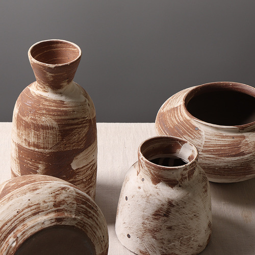 Wabi-sabi style small terracotta jar, guesthouse interior decoration, creative floral vases for living room and tea room, rustic terracotta desk ornaments