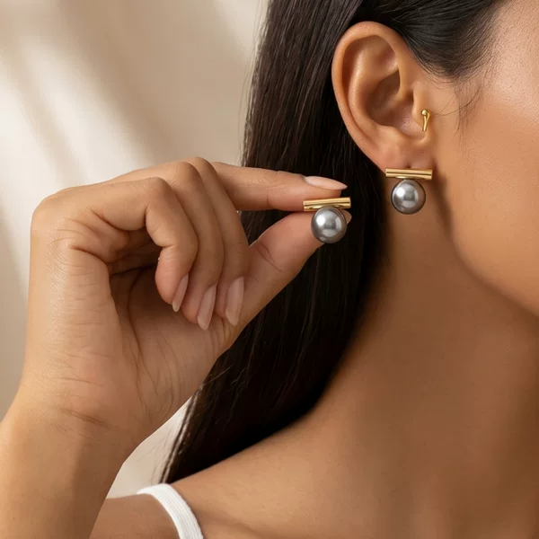 Cross-Border Best-Selling European and American Earrings, Niche Design, High-End, Simple, Plain Hoop Geometric Pearl Earrings