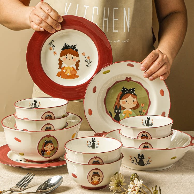 Cartoon Cute Girl Ins-Style Ceramic Tableware Gift Box Set Event Gift Bowl and Plate Set with Accompanying Souvenirs for Dropshipping