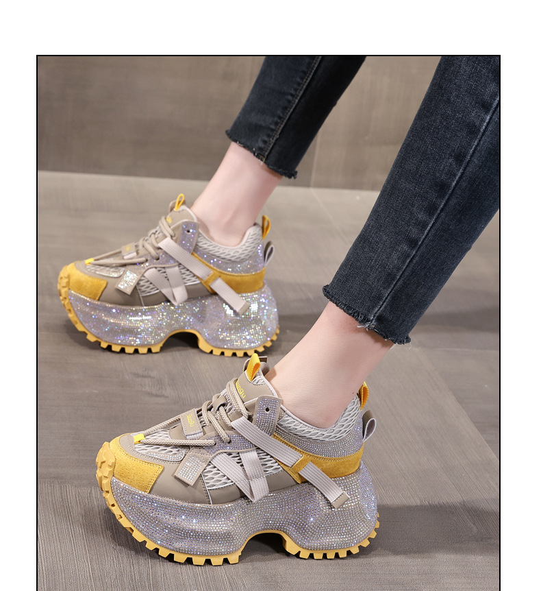 Giày sneaker nữ đế dày đính đá phối màu phong cách bố — đen chi tiết 11