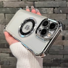 四角防摔適用蘋果15手機殼放大鏡磁吸iPhone15電鍍防摔漏標保護套