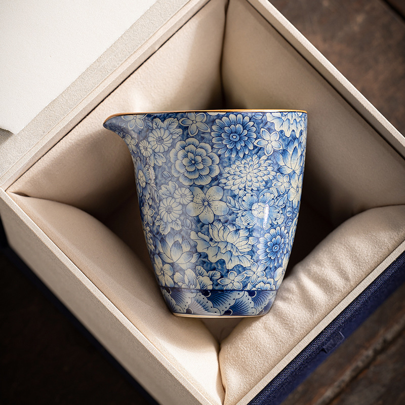 Blue and White Old Pottery Clay Ceramic Fair Cup Retro High-end Tea Separator