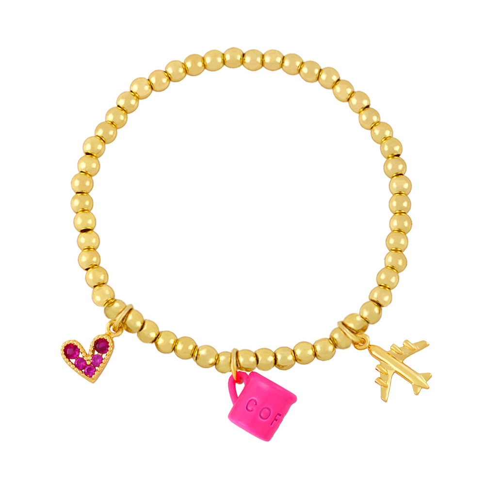 Creative Trend Fun Bracelet Cute Coffee Cup Airplane Love Heart Pendant Bead Bracelet display picture 4