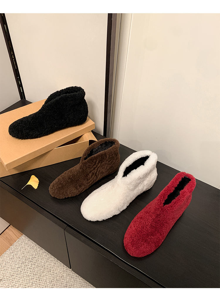 Boot cổ cao lông cừu mùa đông kiểu V, lót lông dày giữ ấm, tăng chiều cao, da dê nguyên tấm — nâu, màu đen, Trắng, màu đỏ chi tiết 26