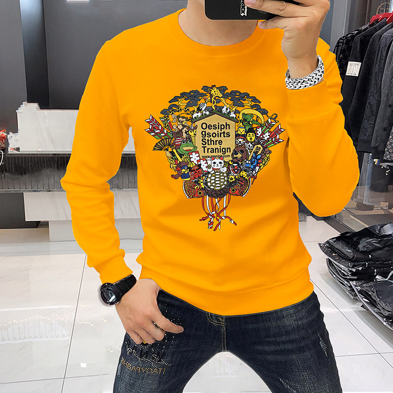 Sweat à capuche à col rond tendance pour l'automne et l'hiver, motif animal en peluche avec cinq bénédictions, combiné à la mode pour hommes_voghion.com