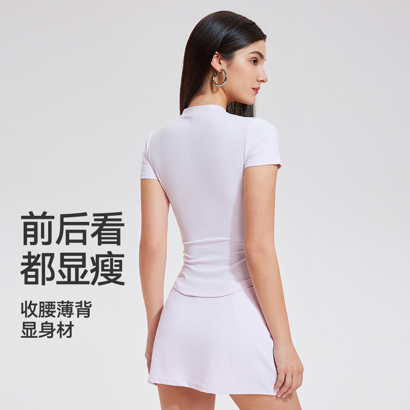 Lulu Henry camisa traje deportivo para mujer chica delgada desnuda yoga con cuello en V top de manga corta fitness falda de secado rápido