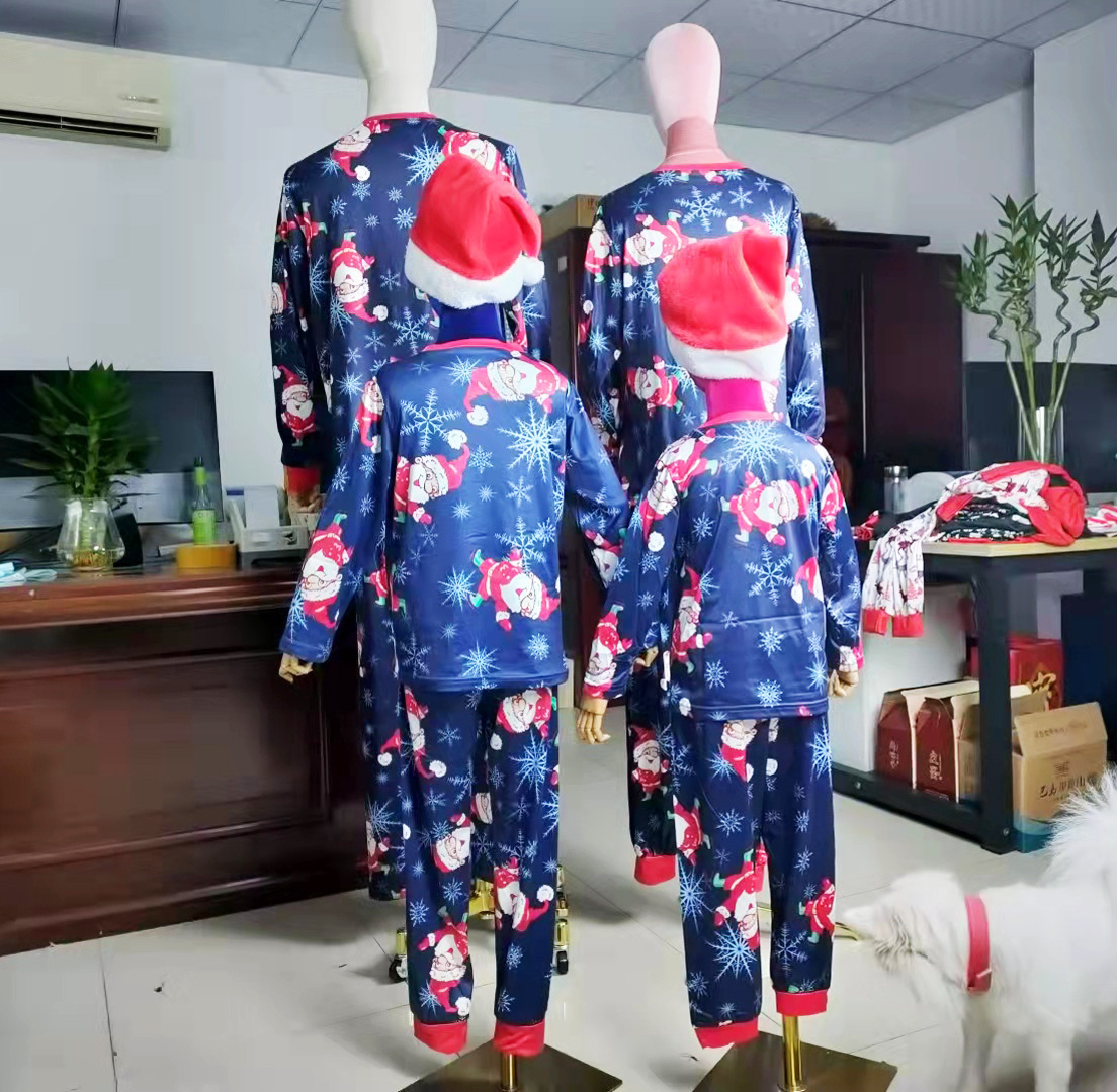 2022亚马逊 欧美圣诞节亲子家庭套装家居印花圣诞睡衣两件套