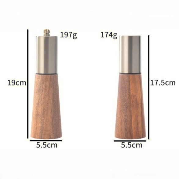 Acero inoxidable primer molino de pimienta de sal marina cocina Acacia botella de condimento de madera cerámica manual molino de pimienta conjunto