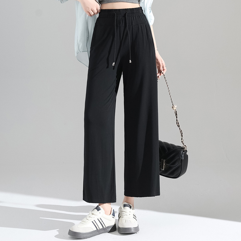 Ice Silk Modal Wide-Leg Pants for Women, Summer Thin Style, 2026 New Model, Plus Size, High-Waisted, Drapey, Cropped Casual Straight-Leg Pants