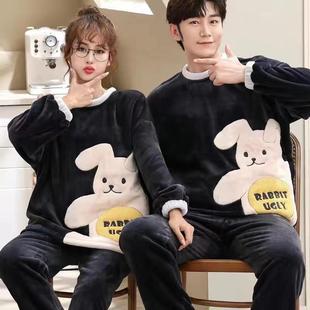 Pajamas for Couples in Winter Thickeneded and Velvet Warm Home Clothes Set Flannel Pullover Men's Autumn and Winter Style