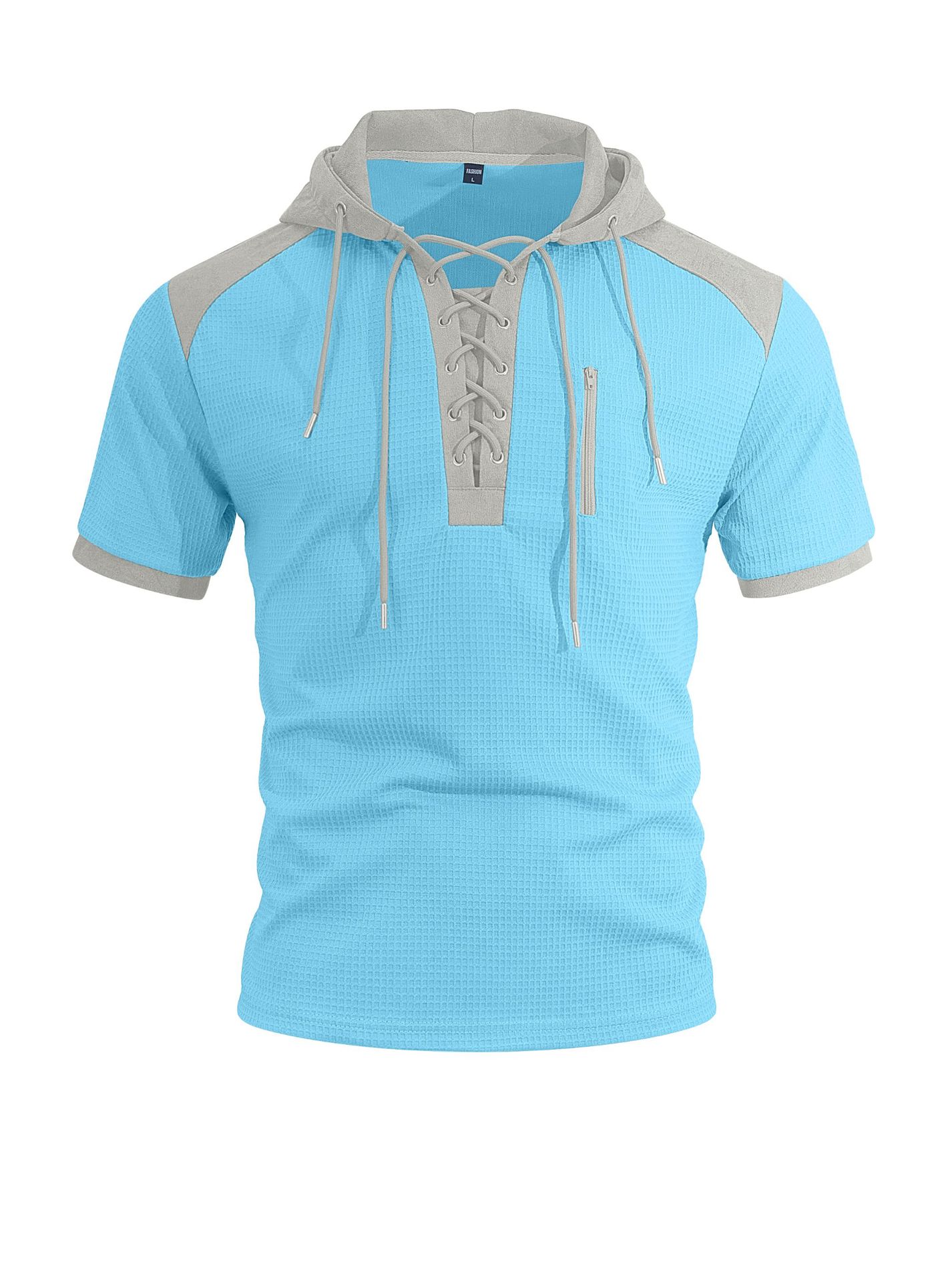 Amazon camisa europea y americana con capuchón de manga corta TK Henry camiseta europea correa de correa de correa de correa de comercio exterior camiseta deportiva casual hombre