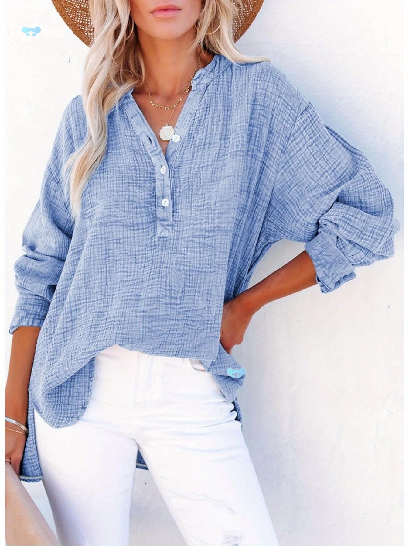 Summer Women'S Casual Solid Color Pleated V Neck cross-border…