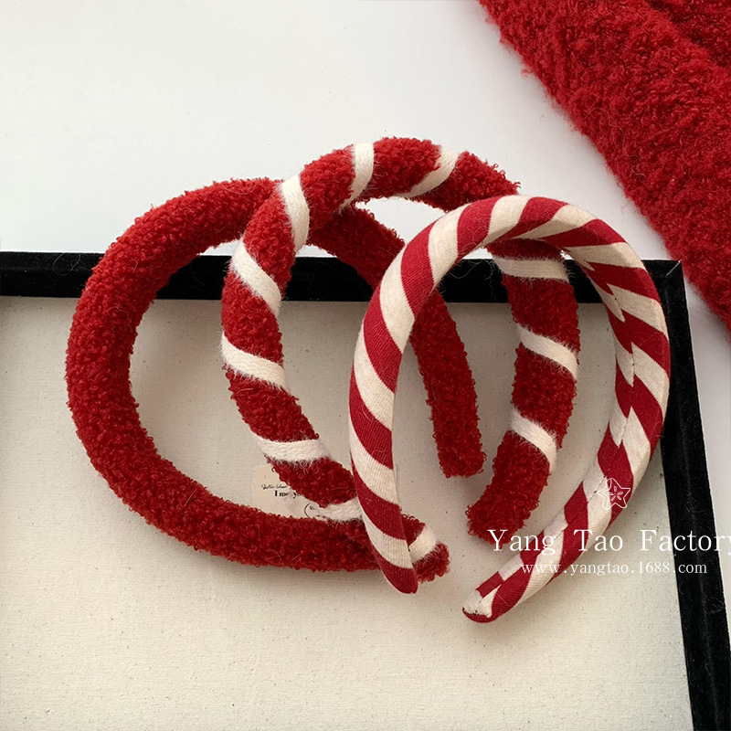 Año Nuevo a rayas rojas de cordero cabello cordaño Otoño Invierno 2024 nuevo cráneo alto presión corda de cabello cordajo de cabello cordajo de cabello adornamiento de cabeza