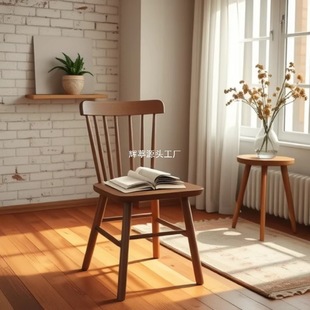 Solid Wood Windsor Chair Backrest Chair Study Home Second-Hand Dining Table and Chair New American Retro Restaurant Table and Chair Combination