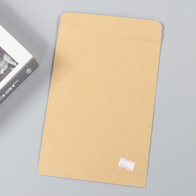 Spot bolsa de papel kraft con ventana transparente bolsa de embalaje de alimentos autosellada autoportante bolsa de té sellada de ocho lados fácil de rasgar