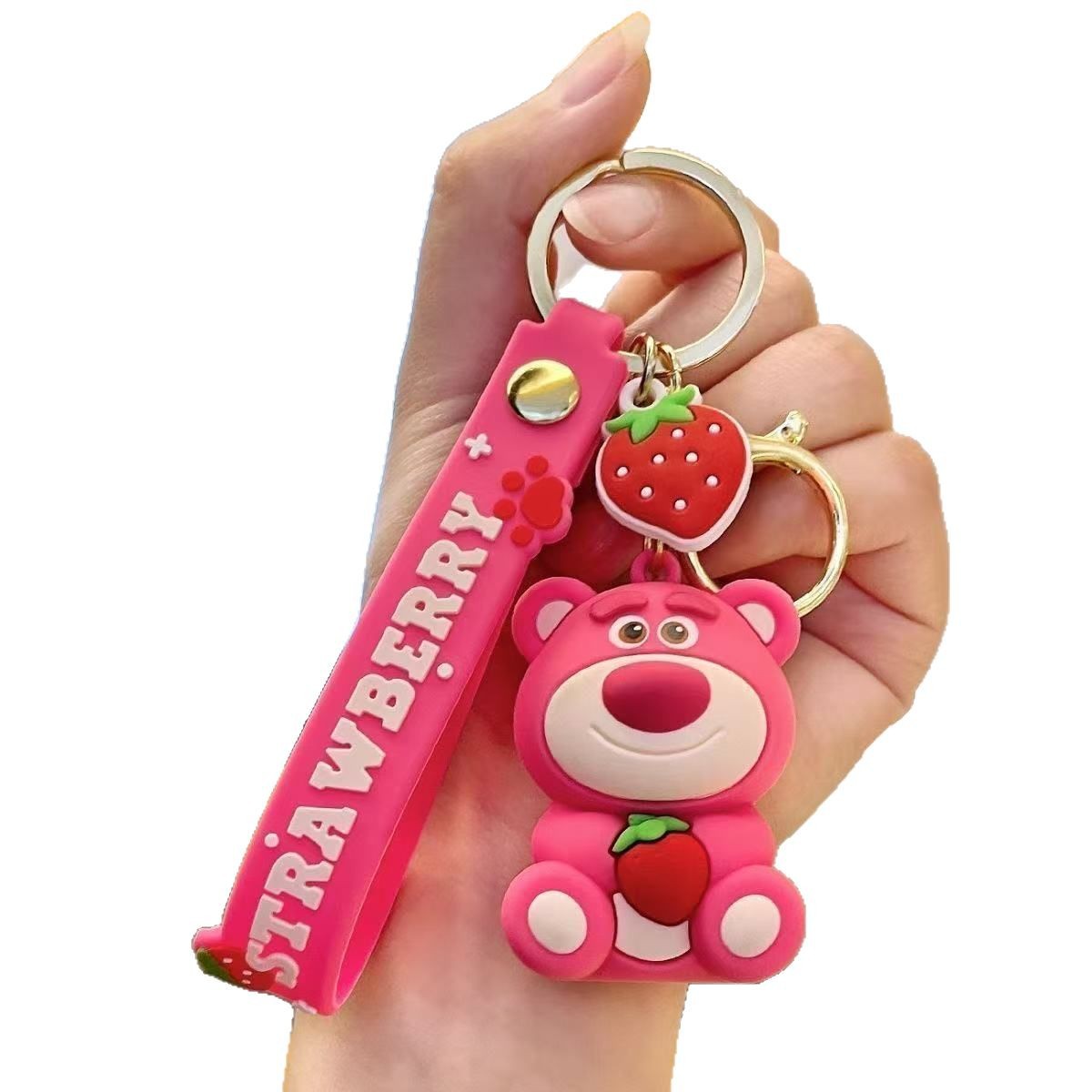 Osos de fresa llavero pareja un par de bolsos de dibujos animados osos colgantes adornos de automóviles regalo creativo lindo