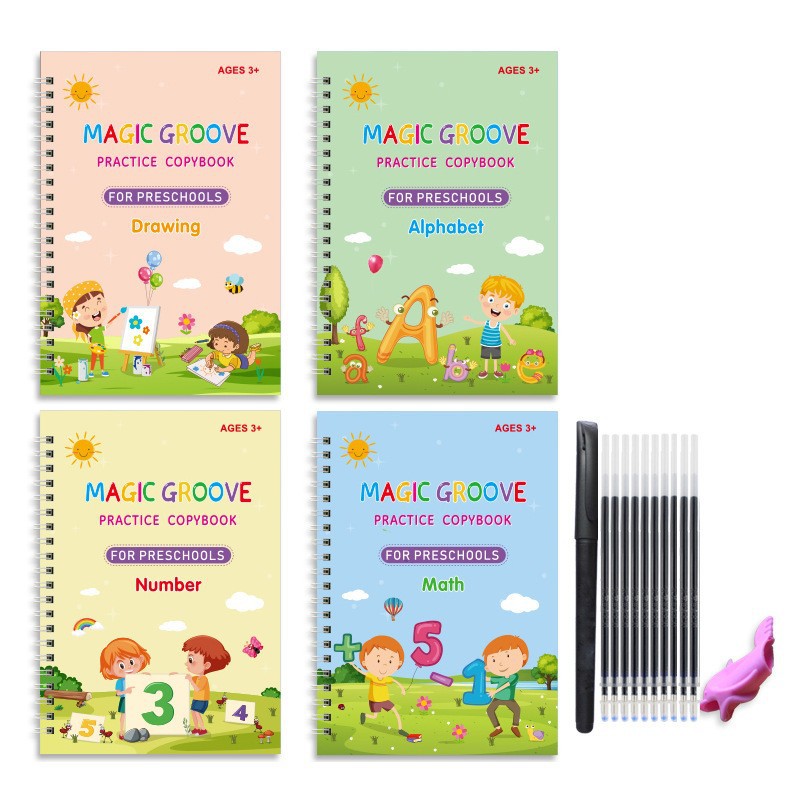 Foreign trade English word stickers for children, magic tracing red book practice copybook, groove painting book, the words can disappear