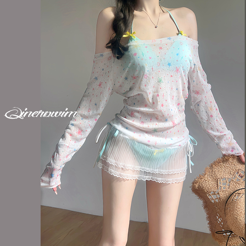 Swimsuit Women's Split Four-Piece Long-Sleeved Bikini Sweet and Sexy Hot Girl Beach Vacation Hot Spring Swimsuit Wholesale