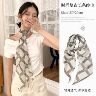 春夏新款乔其纱丝巾女韩版小清新轻薄领巾高级感外搭围巾系腰装饰
