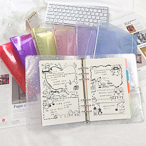 Ins style creative PP strap hand ledger color transparent pvc cover student notebook simple a5 loose-leaf book