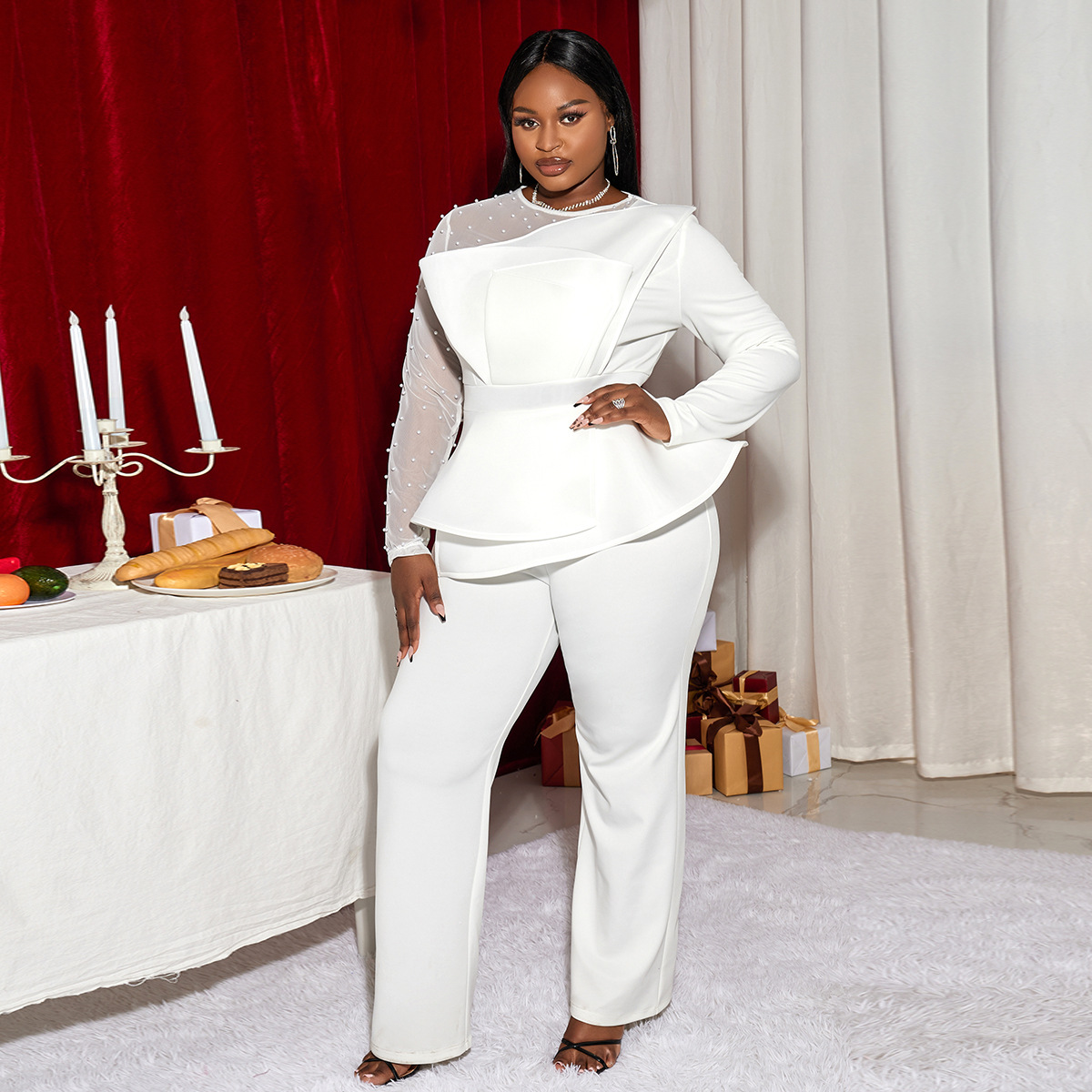 Women's Clothing Designer mesh beaded jumpsuit _voghion.com