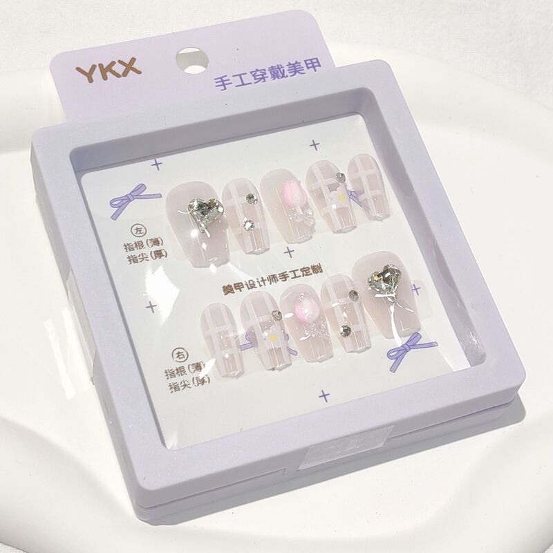 奶黄蝴蝶结新法式穿戴甲中长高级纯欲风美甲学生指甲贴可拆卸|undefined