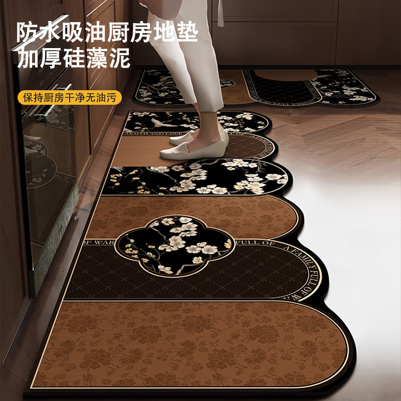 中古风厨房专用地垫加厚硅藻泥吸水防滑防油耐脏地毯可擦免洗脚垫|undefined