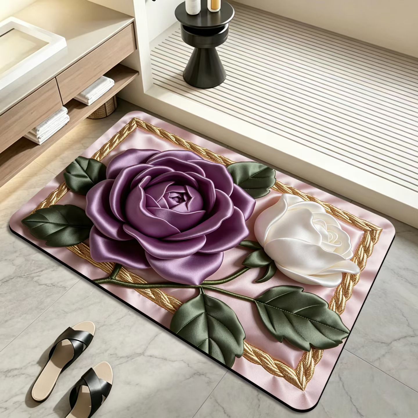 3D estereoscópico flor alfombra de baño absorción de agua antideslizante cojín de barro de diatomeas puerta de baño secado rápido cojín de pies resistente al desgaste