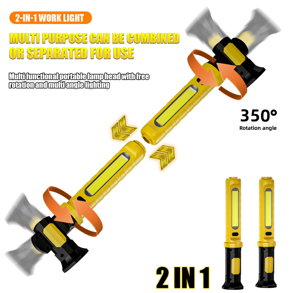 2-in-1 Multifunctional Magnetic Outdoor Lighting with Hook Led Auto Repair Light Plastic Emergency Repair Work Light