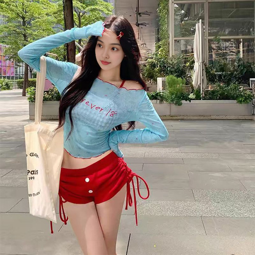 High-end swimsuit women's split pure desire four-piece set long-sleeved student girl cute Japanese-style hot spring swimming suit