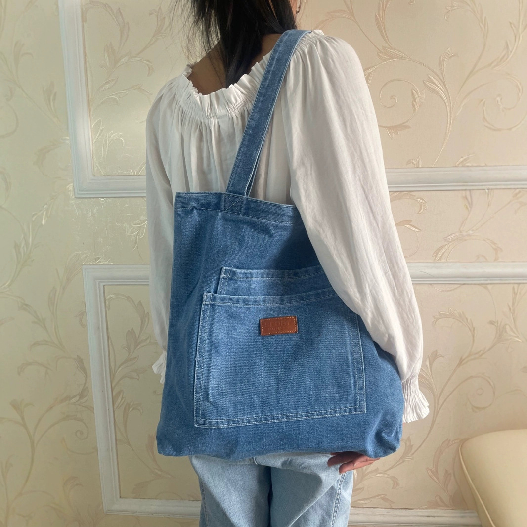 2025新款牛仔帆布单肩包女大容量购物袋小众文艺托特包休闲手提包