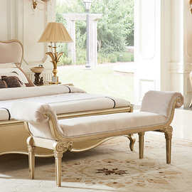 美式轻奢床尾凳法式实木雕花床前凳卧室换鞋凳简约现代沙发凳定制