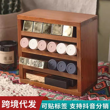 实木口红收纳盒复古多层桌面唇膏展示架眼影小样化妆品整理置物架