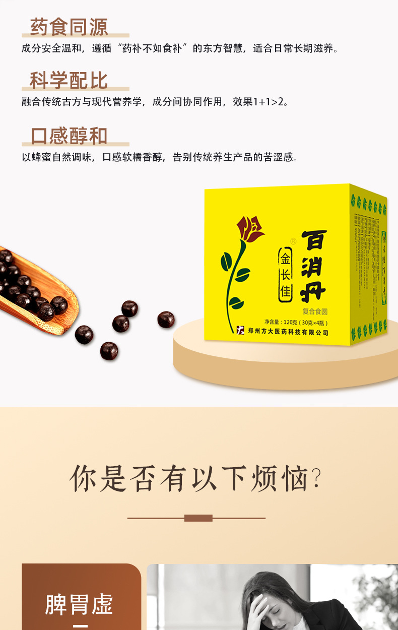 Baixiao Dan Herbal Wellness Pills 120g Traditional TCM Pill Formula with Polygonatum and Testudinis Carapax key features
