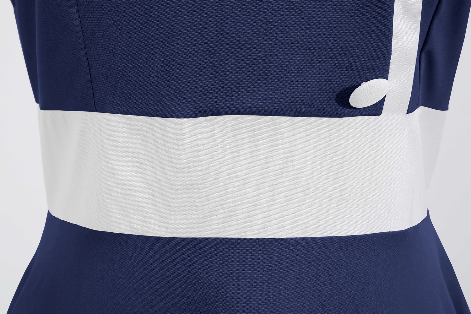  Femmes Hepburn rétro blanc rayure couture fausse simple boutonnage décoratif couleur unie grande jupe_voghion.com
