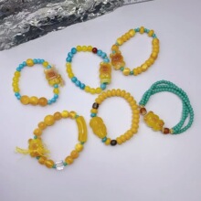 新中式手工仿蜜蜡小熊绿松石三圈手链小众编织俏皮可爱好看手饰