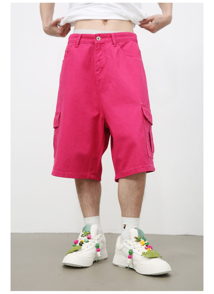 Quần short denim nam ống rộng ống đứng lửng 5 tấc phong cách Hàn, form rộng rãi dễ phối đồ — Hồng đào, Màu be nhạt, Màu cà phê, Trắng be chi tiết 14