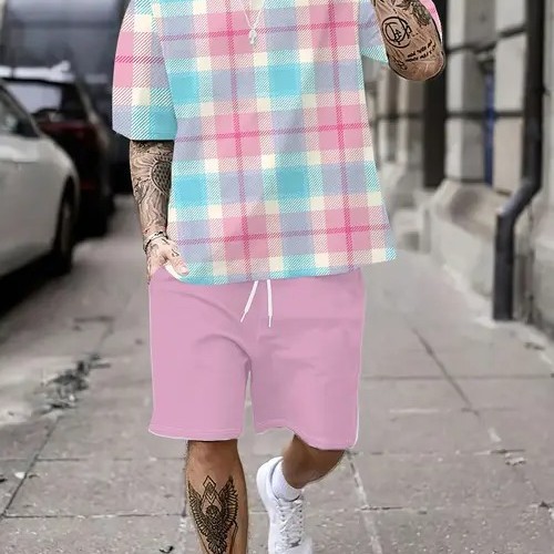Comercio exterior europeo y americano Amazon 2025 nuevo estilo casual a juego de color manga corta cuello redondo camiseta pantalones cortos traje ME5 MA04