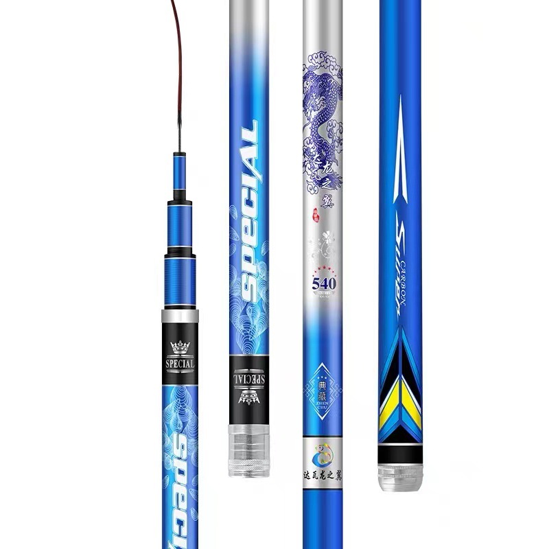 Varilla de pesca de carbono de ala de dragón Mesa caña de pescar grande material de cinco secciones Luz dura uno nueve ajustable carpa caña de pescar varilla de mano artes de pesca al por mayor