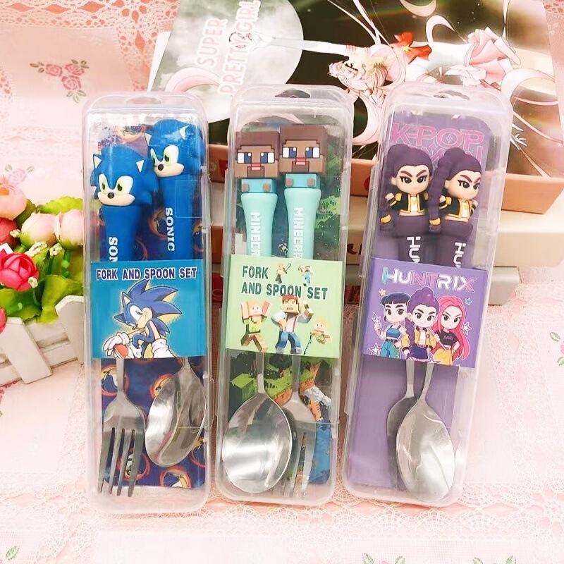 Cross-Border New Model Demon Slayer Girl Group Stainless Steel Cutlery Cartoon Kpop Fork and Spoon Two-Piece Cutlery Set in Box Cross-Border New Model Demon Slayer Girl Group Stainless Steel Cutlery Cartoon Kpop Fork and Spoon Two-Piece Cutlery Set in Box