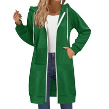 2025秋季亚马逊跨境欧美新款连帽拉链卫衣女中长款休闲宽松外套潮