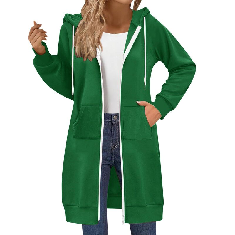 2025 Autumn Amazon Cross-Border European and American New Hooded Zipper Sweatshirt Women's Mid-Length Casual Loose Jacket Trendy