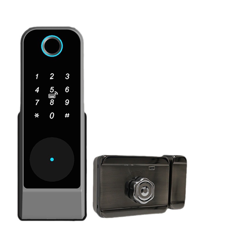 Puerta de hierro para el hogar exterior cerradura de huella digital impermeable casa de alquiler apartamento contraseña de tarjeta de crédito patio cerradura de cabeza de toro al por mayor