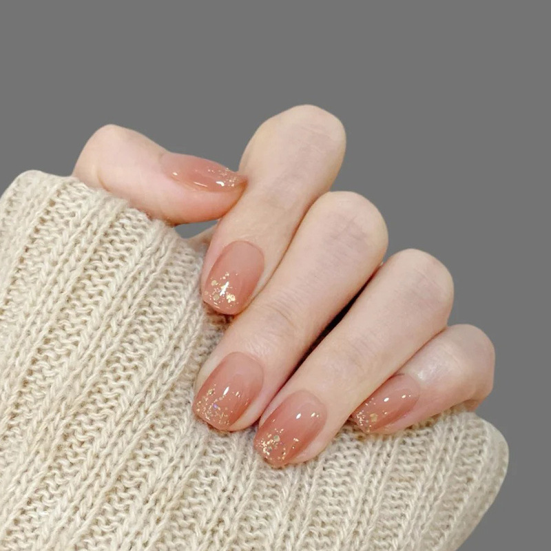 Ice transparent nude magic mirror powder flash point sequins gradient advanced sense small public white 24 pieces of wearable nail patch