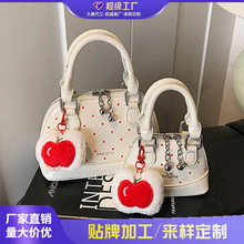 跨境休闲百搭手提小包包女2026春季新款简约波点贝壳包洋气斜挎包