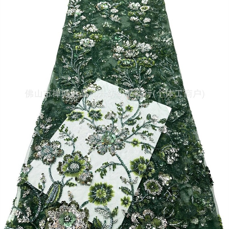 Nuevo colgante 3D flores y ramas bordadas tela de malla de pecho delgada boda al aire libre viaje fotos lujosas tela de vestido de banquete