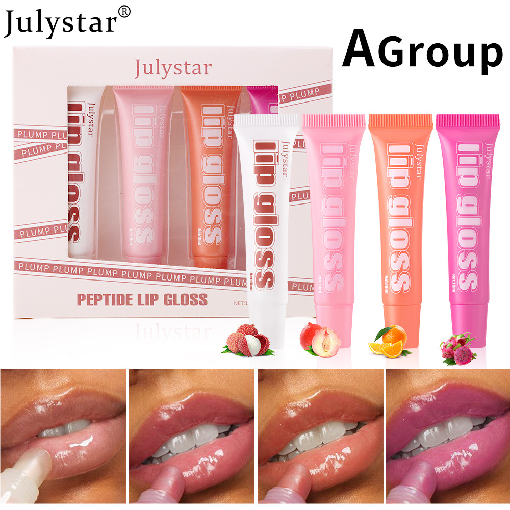 Julystar's best-selling Lip Moisturizing Fruit-flavored Lip Gloss 4-tube Set, Lip Gloss Moisturizing and Hydrating Lip Oil Makeup undefined