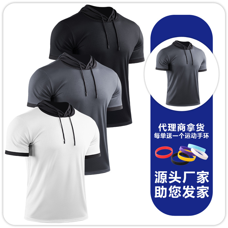 3 piezas de ropa deportiva de verano con capucha, correr, montañismo, color a juego, camiseta de fitness, top de entrenamiento de manga corta cómodo y de secado rápido