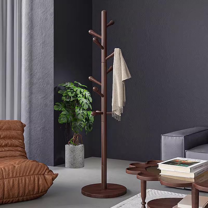 Cross-Border Supply of Removable Beech Wood Clothes Rail Bedroom Bag Rack Simple Vertical Floor-Standing Thick Solid Wood Coat Rack